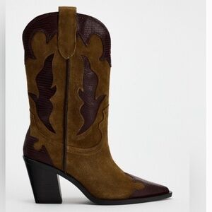 ZARA NEW HEELED COMBINATION SUEDE KNEE HIGH BOOTS 6.5